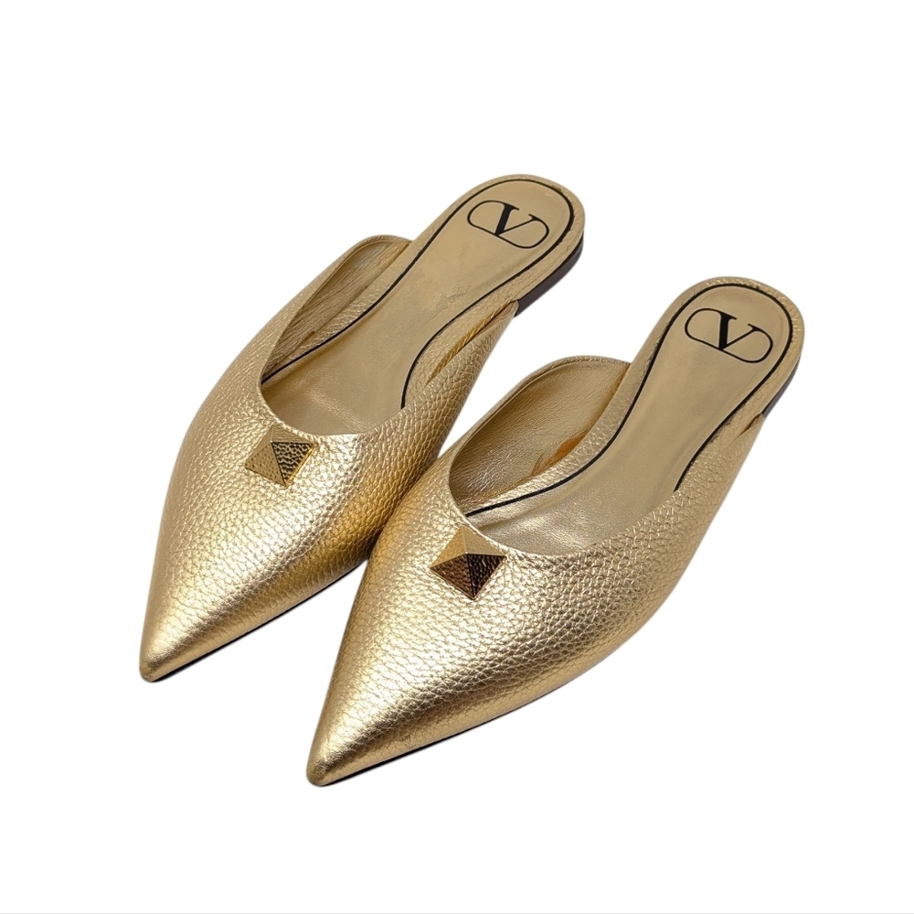 Valentino Garavani Metallic Gold Pointed-Toe Leather Mules